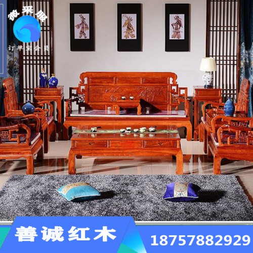 紅木家具 大果紫檀國(guó)色天香實(shí)木雙人床