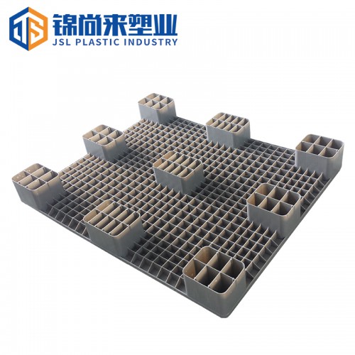 塑膠卡板 浙江廠家生產(chǎn)藍(lán)色1210平板大九腳塑料墊板 現(xiàn)貨