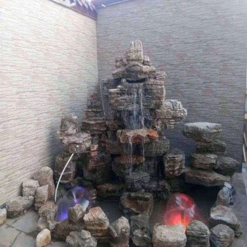 千層石水泥假山 室內外園林景觀 庭院魚池設計